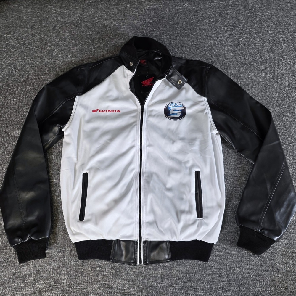 Honda GEN 5 Racing Jacket Mens Medium Black White Faux Leather NWT Motorcycle